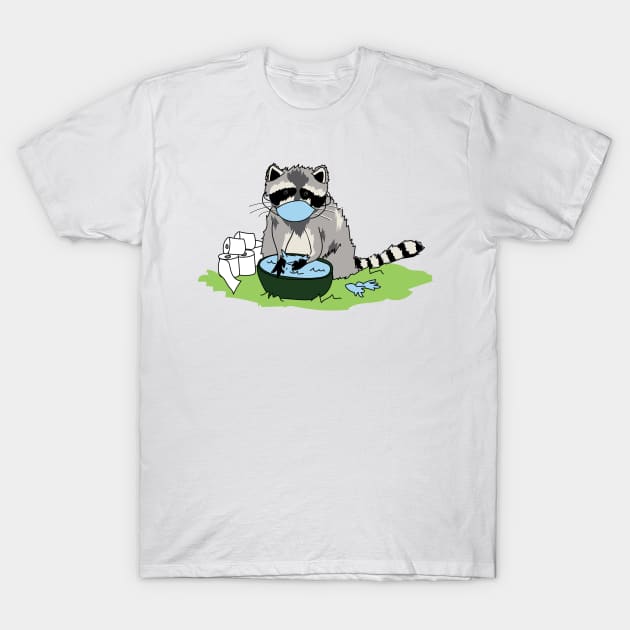 Corona Raccoon Blue Mask T-Shirt by kristinbell